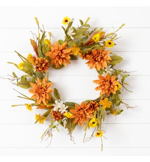 Wreath - Salmon Dahlias And Assorted Fall Flowers