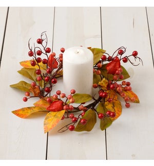 Candle Ring - Fall Leaves, Berries, And Rose Hips