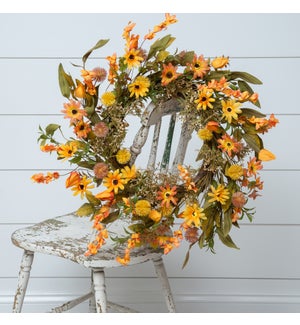 Wreath - Pods, Daisies, Allium, Fall Foliage