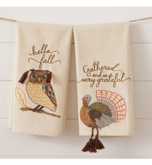 Tea Towel - Owl And Turkey