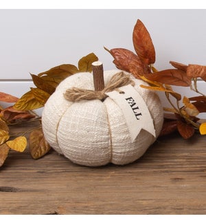 Cream Knit Pumpkin With Fabric Tag, Sm
