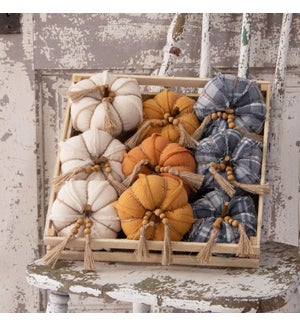 Crate Of 9 - Fabric Pumpkins With Bead Tassel