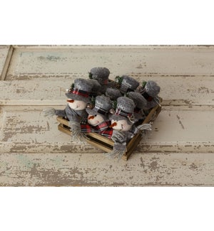 Cozy In Plaid - Wood Crate With Snowmen Head Ornaments