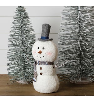 Sherpa And Blue Knitted Snowman - Standing With Top Hat