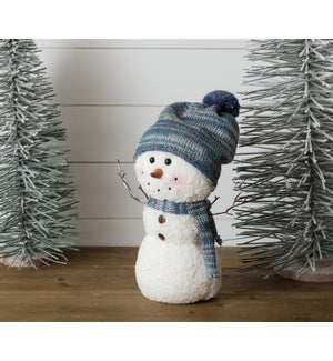 Sherpa And Blue Knitted Snowman - Standing With Beanie
