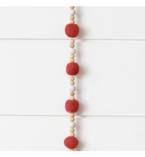 Garland - Red Felt Balls And Wood Beads