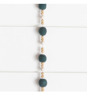 Garland - Green Felt Balls And Wood Beads
