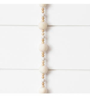 Garland - Cream Felt Balls And Wood Beads