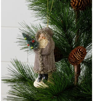Grey Belsnickle Santa Holding Tree Ornament
