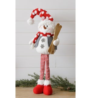 Standing Snowman With Red Polka Dot Hat Holding Skis