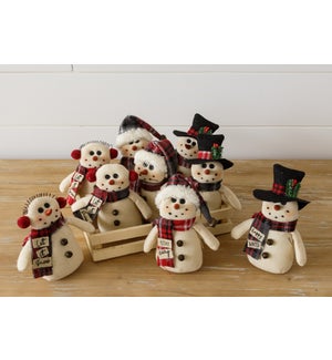 Crate of 9 Snowmen Wearing Plaid Scarves