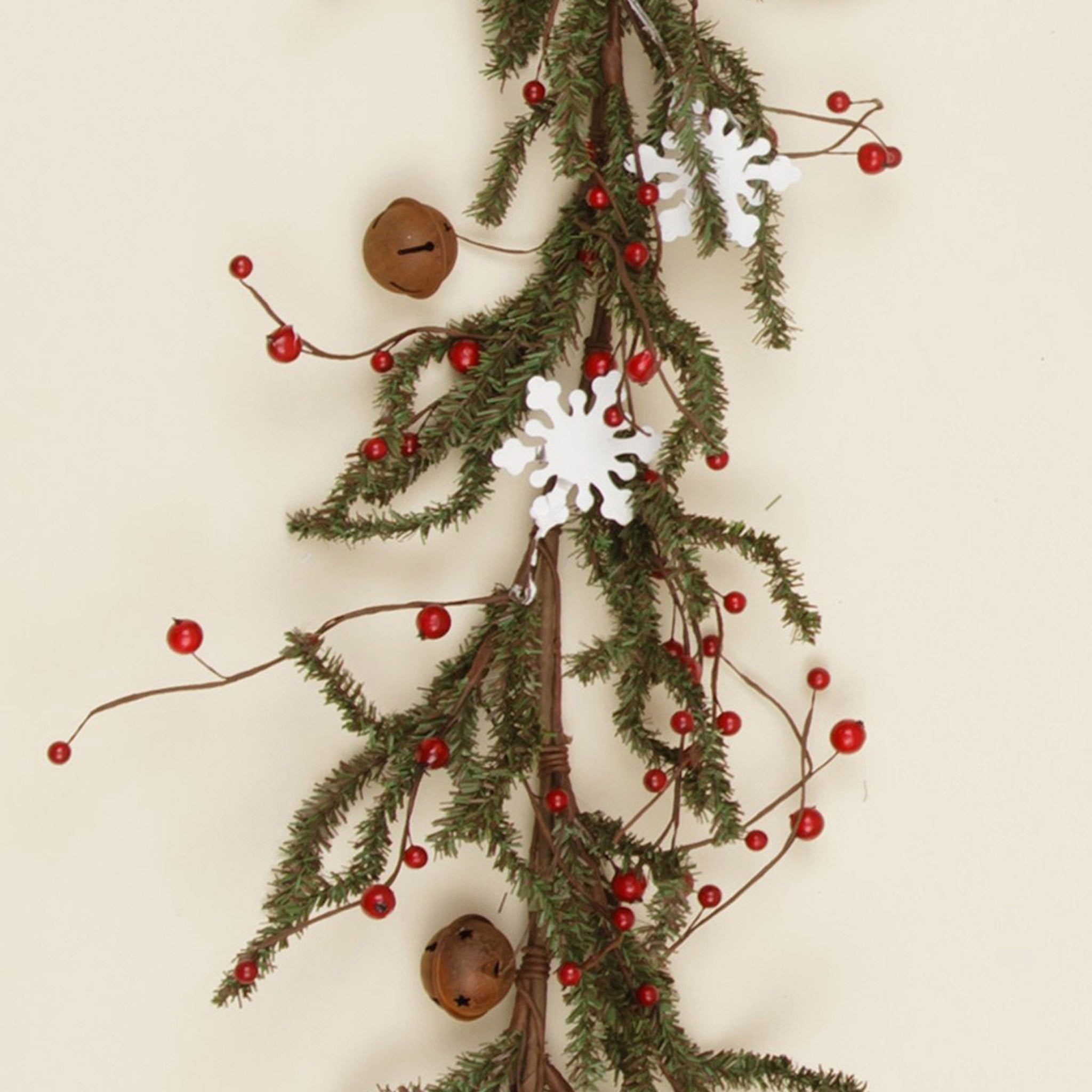 Your Hearts Delight Your 60 x 12 x 12 Rusty Bells Snow Covered Red Berries Pinecones Garland
