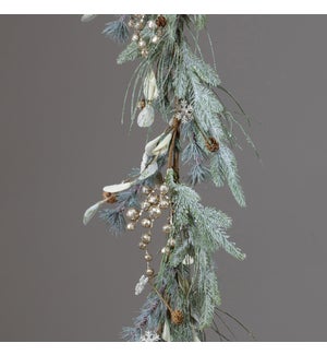 Garland - Frosted Evergreens, Glittered Berries, Snowflake