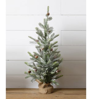 Tree - Frosted Evergreen, Mini Cones, Burlap Base, Large
