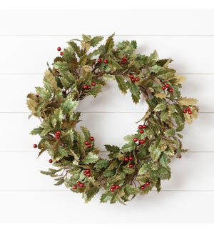Wreath - Gold Glimmer Holly With Dark Red Berries