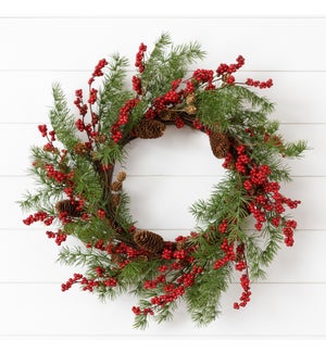 Wreath -  Scotch Pine, Berries, Cones, Twig Base