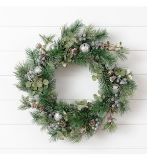 Wreath - Icy Asst. Foliage, Silver Bells, And Blueberries