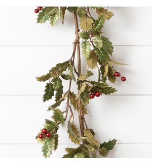 Garland - Gold Glimmer Holly With Dark Red Berries