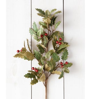 Branch - Gold Glimmer Holly With Dark Red Berries