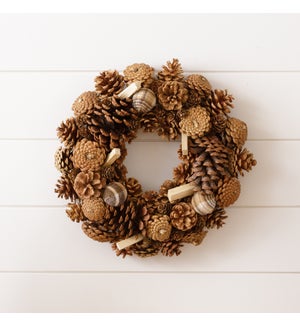 Pinecone Wreath With Fabric Balls, Sm