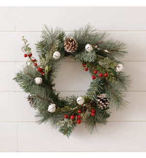 Mini Wreath - Glittered Pine With Berries And Bells