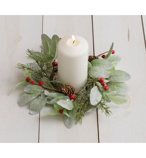 Candle Ring - Glittered Lamb Ears, Berries And Pinecones