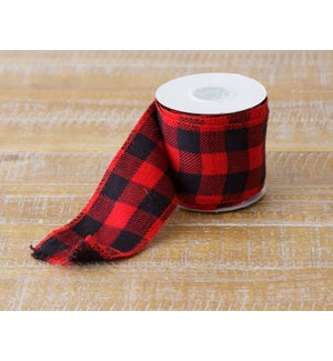 Woven Red And Black Buffalo Plaid Wired Ribbon