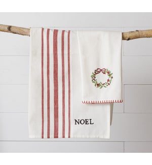 Embroidered Wreath and Noel Tea Towels