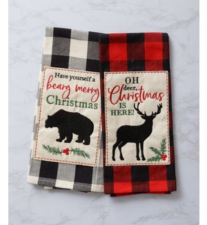 Tea Towels - Buffalo Plaid Bear And Deer