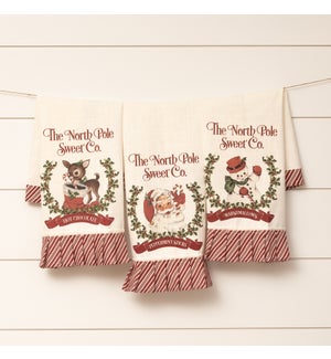 Tea Towels - Vintage Deer, Santa, And Snowman