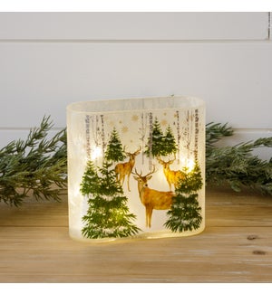 Square Frosted Glass Luminary - Deer in Forest