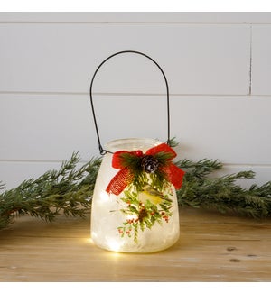 Frosted Glass Luminary With Handle - Chickadee on Branch