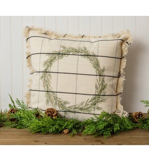 Window Pane Check Pillow With Wreath