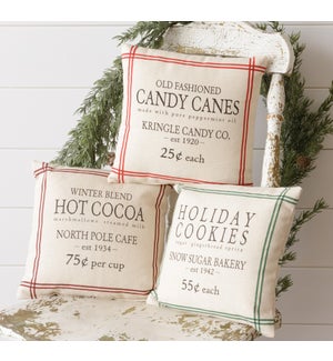 Grain Sack Pillows - Hot Cocoa, Candy Canes, Cookies