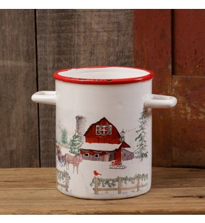 Winter Farmhouse -  Large Canister With Wintry Farm Scene