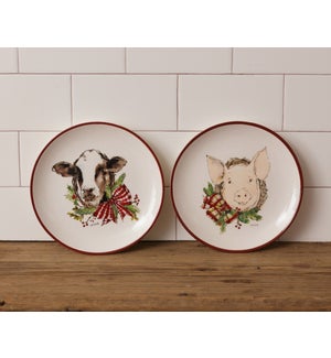 Dinner Plate - Farmhouse Christmas, Cow and Pig