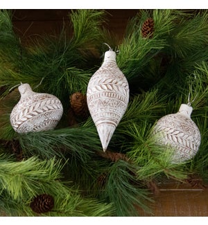 White Distressed Carved Ornaments