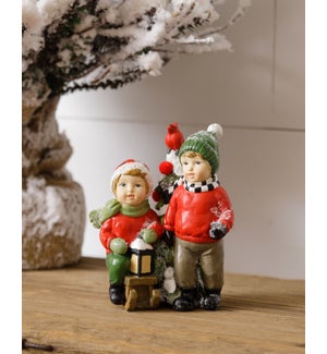 Resin Figurine - Kids with Sled