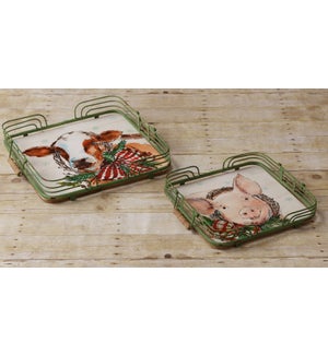Metal Trays - Cow And Pig