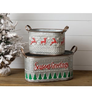 Tin Buckets - Seasons Greetings and Deer