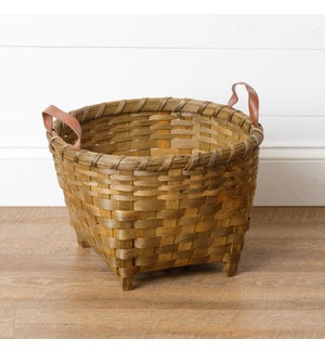 Chipwood Basket With Wooden Legs And Handles