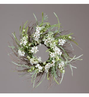 Wreath - Twig Base, Assorted White Flowers, Foliage