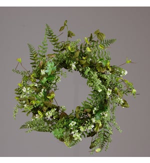 Wreath - Assorted Green Foliage, White Berry Clusters