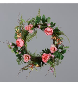 Wreath - Cabbage Roses, Dogwood And Berries