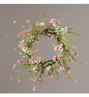 Wreath - Twig Base, Mini Pink Flowers With Assorted Greens