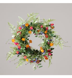 Wreath - Twig Base, Assorted Colors Of Daisies, Greens