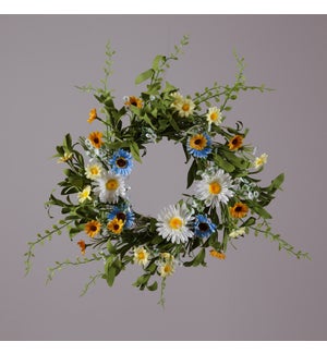 Wreath - Daisies Assorted Colors and Sizes, Foliage