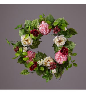 Wreath - Cabbage Roses, Peony, Camellia, Variegated Foliage