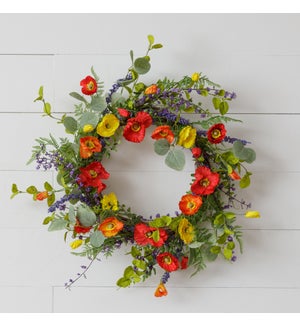 Wreath - Twig Asst Colored Poppies, Sage, Foliage