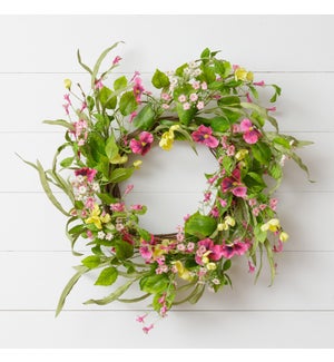 Wreath - Twig, Pansy, Mini Flowers, Foliage